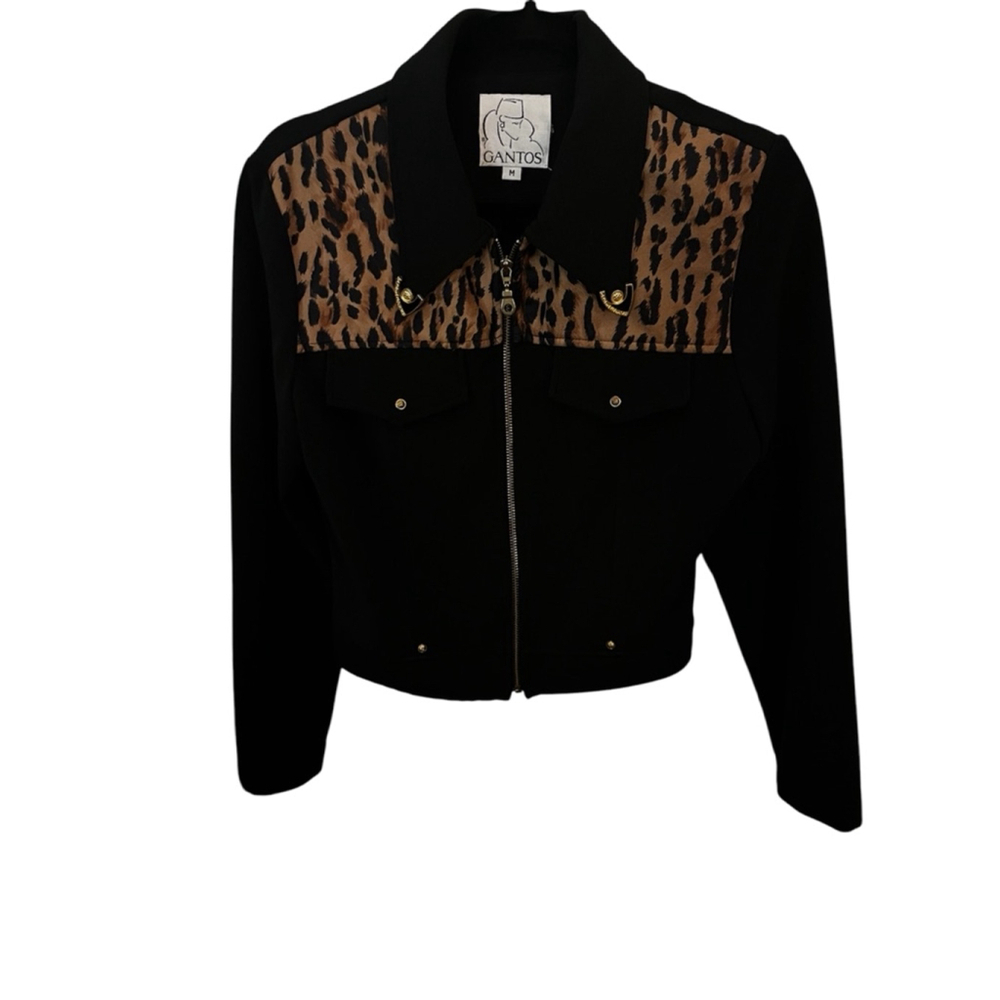 Gantos Vintage Black and Leopard Print Jacket - Size M (Women)